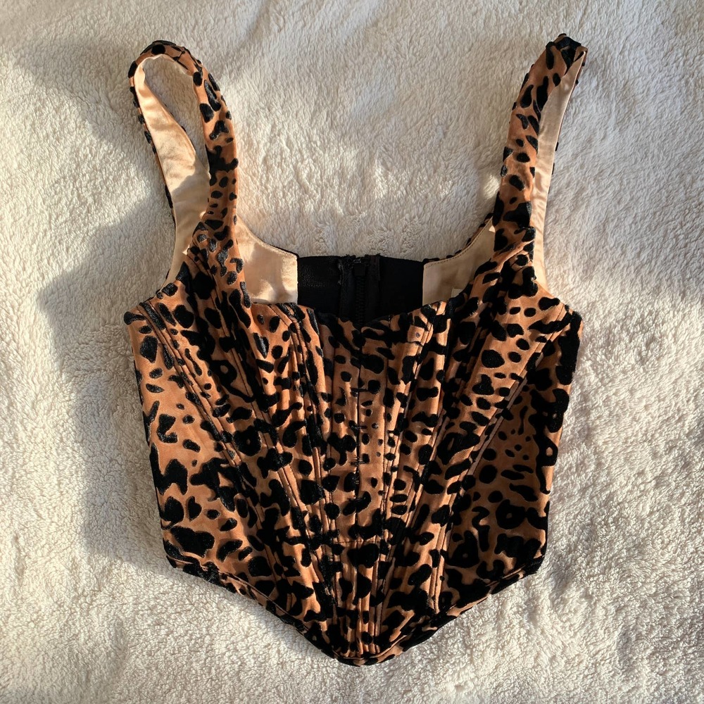 House of CB Leopard Velvet Corset Top in Tan and Black